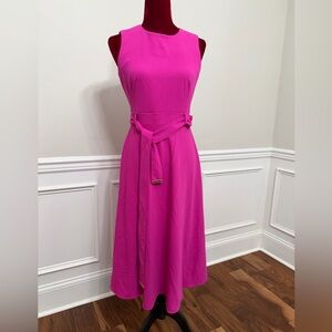 Andrew Marc Sleeveless Belted Fuchsia Midi Dress Size 4